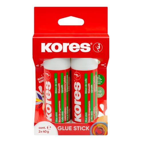 Kores - Klebestift, Kleber mit Starkem Halt, Sicher und Ungiftiger Bastelkleber für Kunst und Basteln, Packung von 2 x 40g von Kores