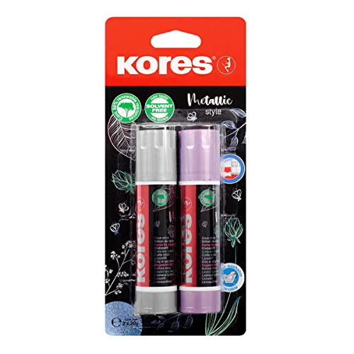 Kores - Klebestift im Metallic-Stil, starker Klebstoff, sicherer und ungiftiger Bastelkleber für Kunst und Handwerk, Schule und Bürobedarf, 2 Stück à 20 g von Kores