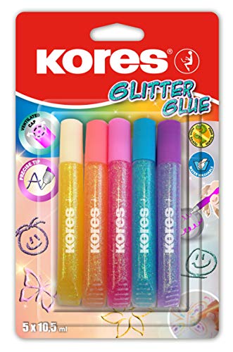 Kores - Pastell-Glitzerkleberstifte für Kinder, Sicher und Ungiftig für Kunst und Handwerk, Präzisionsspitze, Packung von 5 Farben x 10,5 ml Kores - Pastell-Glitzerkleberstifte für Kinder, Sicher und Ungiftig für Kunst und Handwerk, Präzisionsspitze, Packung von 5 Farben x 10,5 ml von Kores