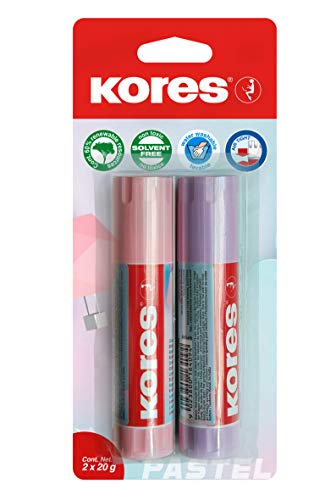 Kores - Pastell Klebestift, stark haftend, sicherer und ungiftiger Bastelkleber für Kunst und Handwerk, Schul- und Bürobedarf, 2 x 20 g von Kores