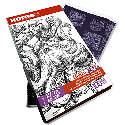 Kores - Tattoo-Papier Hekto 216, Transferschablonenpapier mit violetter Tinte, 21,5 x 36,8 cm, ungiftig und glutenfrei, Box mit 100 Blatt von Kores