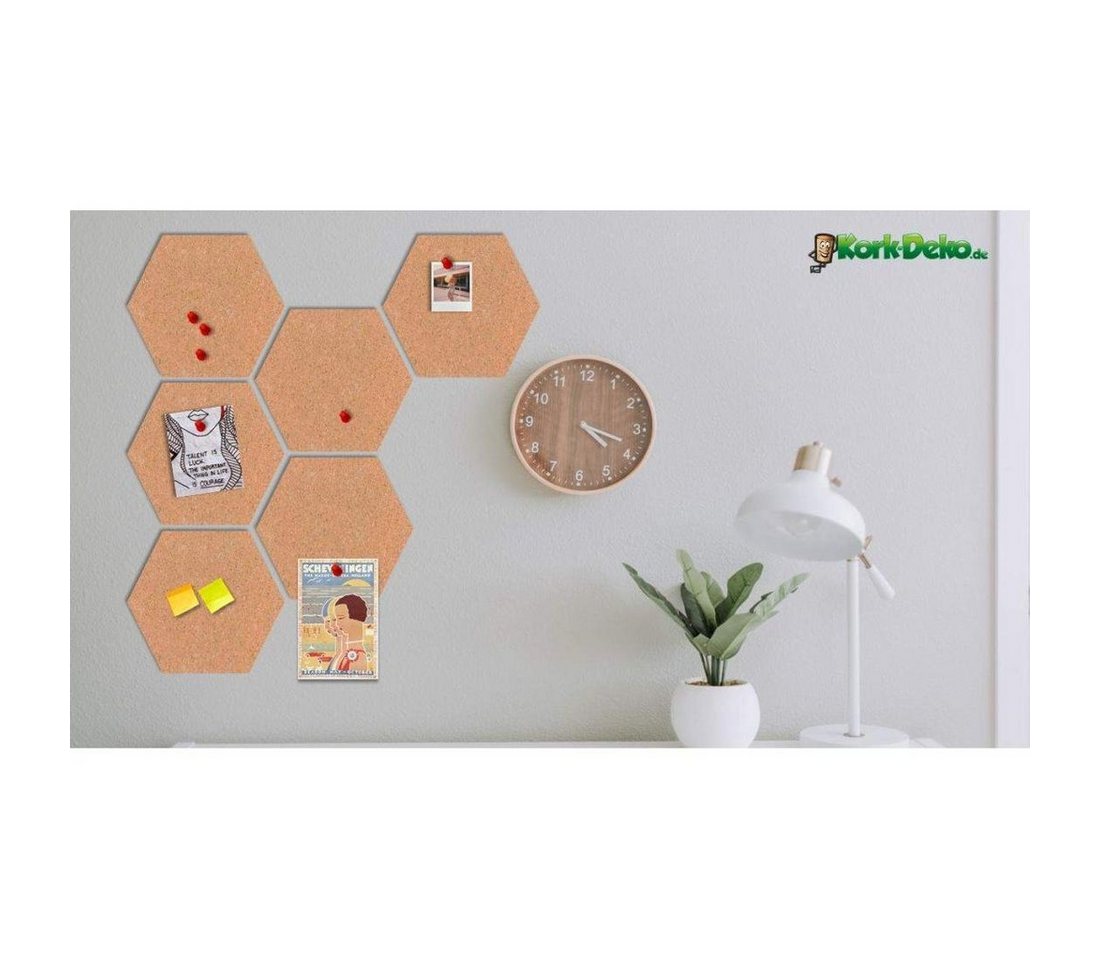 Kork-Deko.de Wanddekoobjekt 6 Hexagone aus Presskork zum Ankleben an die Wand von Kork-Deko.de