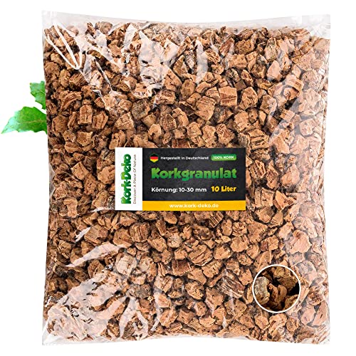 10 Liter Korkgranulat, SEHR GROB (10-30 mm) | Korkschrot, Korkbruch | für Floristik & Dekoration | Pflanzsubstrat, Füllung für Töpfe, Kübel | Für Terrarien & Modellbau (Späne, Einstreu, Bodengrund) von Kork-Deko