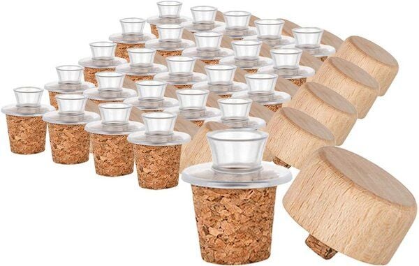 Kork-Deko 25er-Pack Kunststoff-Ausgießer mit Holz-Deckel und Kork-Stopfen | schmal | geeignet für Öl, Essig, Spirituosen oder Liköre Kork-Deko 25er-Pack Kunststoff-Ausgießer mit Holz-Deckel und Kork-Stopfen | schmal | geeignet für Öl, Essig, Spirituosen oder Liköre von Kork-Deko