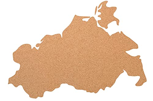 Mecklenburg-Vorpommern als Pinnwand aus Kork XXL ca. 80x50 cm | Umriss Mecklenburg-Vorpommern zum Pinnen und als Wanddeko | Tolle CORKWORLD | Detailgenau & Hochwertig von Kork-Deko