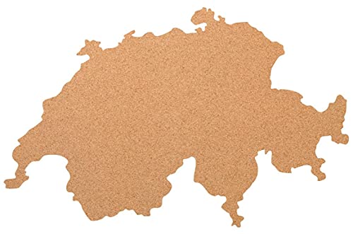 Schweiz als Pinnwand aus Kork XXL ca. 80x50 cm | Umriss Schweiz zum Pinnen und als Wanddeko | Tolle CORKWORLD | Detailgenau & Hochwertig von Kork-Deko