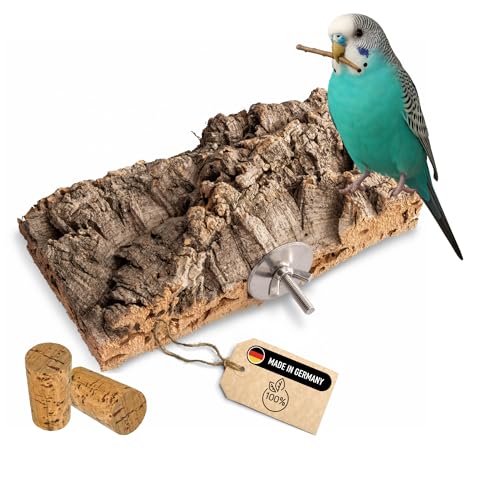 Einzigartiges, hochwertiges Korksitzbrett 20 x 10 cm Vogelsitzbrett Sitzstange aus 100% Natur-Kork-Rinde Korkbrett für Wellensittich, hitzebehandelt inkl. Befestigungsmaterial + Gratis Knabber-Korken von Kork-Trend