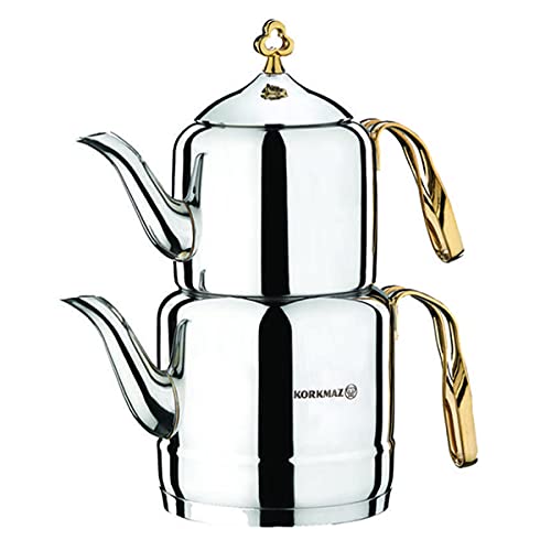 Korkmaz Cintemani Teekanne Teekocher 3.1 Liter Induktion geeignet Tea Pot Set A212 Gold von Korkmaz