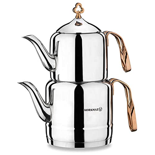 Korkmaz Cintemani Teekanne Teekocher 3.1 Liter Induktion geeignet Tea Pot Set A213 Rosagold von Korkmaz