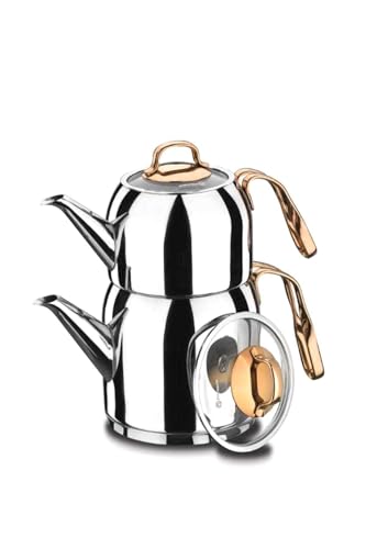 Korkmaz Türkische Teekanne Tea Pot A192 Rosanna Silber RoseGold auch Induktion Caydanlik (2724631401354) von Korkmaz