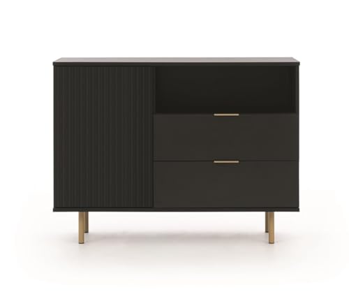 Kommode NUBIA NB-01 LOFT Design 2 Schubkästen 1 Tür Breite 107 cm Cashmere (Schwarz matt) von Kornelo