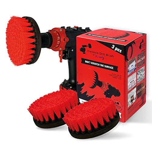 Kornely Premium Bohrbürste Professional – Hart 13 cm Rot 3er-Set | Kratzfreie Reinigungsbürste für Ziegel, Terrassenplatten, Decking, Gartengeräte, Felgen, Pool und Bootsrümpfe von Kornely