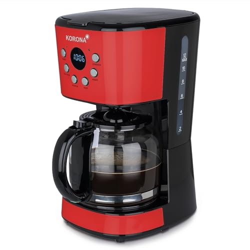 Korona 10667 Retro-Kaffeemaschine | Rot | 1,5 Liter | Filterkaffeemaschine | LCD-Display | Timer | Kaffeeautomat inkl. Permanentfilter von Korona