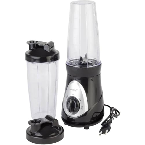 Korona 24200 Smoothie Maker | 2 Leistungsstufen | 2 Becher mit je 750 ml | Becherdeckel mit Trinköffnung | 300 Watt | Auch für Crushed Ice | Kunststoff, Schwarz von Korona