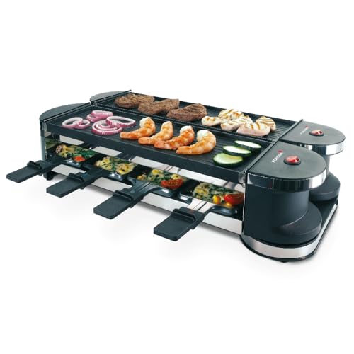 Korona 45072 Klappbares Raclette für 8 Personen | 2-in-1-Raclette mit 8 Pfannen & Spateln | Mit Antihaft-Grillplatten | Flexibel nutzbar durch 90°- & 180°-Gelenk I Kabel 2m extra lang von Korona