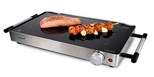 Korona 46100 Glas-Tischgrill | 2 in 1 Tischgrill und Warmhalteplatte | 800 Watt | Edelstahlgehäuse | 50-240 °C einstellbar | Grillfläche aus deutscher SCHOTT-Glaskeramik von Korona