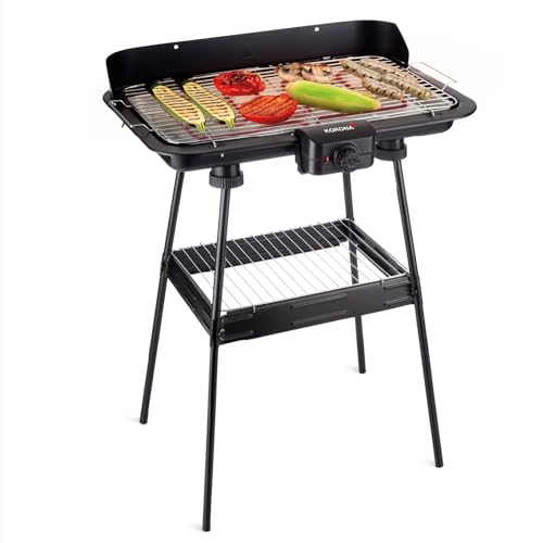 Korona 46221 Elektrischer Standgrill mit XXL-Grillrost (51 x 30 cm) / 2200 Watt/Windschutz/Kontrollleuchte/Sicherheitsschalter/stufenlose Temperatureinstellung von Korona