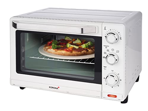 Korona 57158 Multifunktions-Toastofen Weiß/Edelstahl I 24 Liter I kleiner Pizzaofen I Kompakt Backofen I Mini Grillofen I Grillrost I Backrost I Umluft-Funktion I Pizzastein von Korona