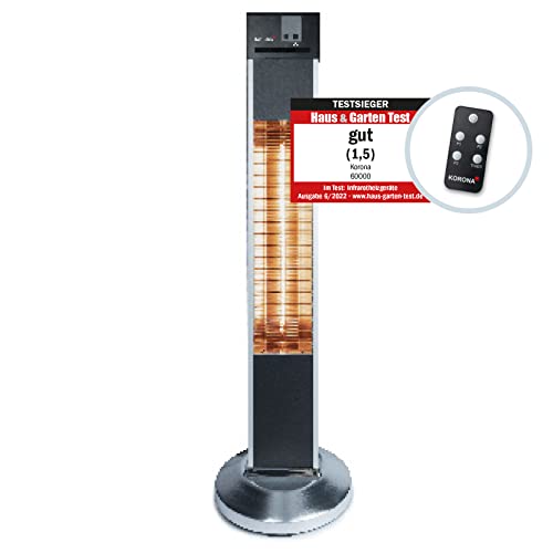 Korona 60000 Standheizstrahler Outdoor | Elektrisch | Für Terrasse, Balkon und Garten | Carbon-Heizelement | 2.000 Watt | Timer 24 Std. | Fernbedienung | Kippschutz von Korona