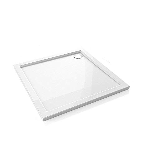 100x100x4 cm | Duschtasse Duschwanne Amrum01 aus Acryl inkl. Ablaufgarnitur AGD01 mit flexiblem Schlauch | in hochglanz weiß | Ablaufdurchmesser 90mm von Korpusbad