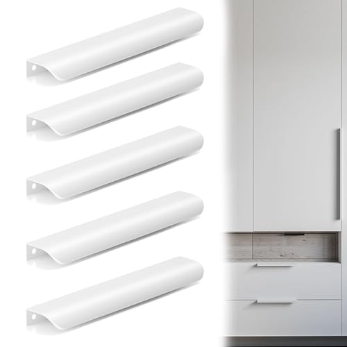5 Stück Schrankgriffe – Möbelgriffe aus Aluminium – 160mm Lochabstand – Türgriffe in Weiß für Küchenschränke, Schubladen, Kleiderschränke & Badezimmerschränke – Modernes Design & einfache Montage von Korsaot
