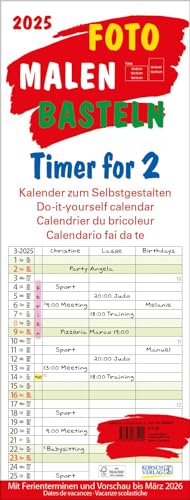 Foto-Malen-Basteln Timer for 2 2025: Familienplaner mit 3 Spalten als Bastelkalender zum Selbstgestalten. Familienkalender mit festem Bastelpapier. 19 x 50 cm Foto-Malen-Basteln Timer for 2 2025: Familienplaner mit 3 Spalten als Bastelkalender zum Selbstgestalten. Familienkalender mit festem Bastelpapier. 19 x 50 cm von Korsch Verlag