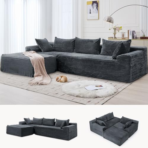 Korser, 108-Zoll-Ecksofa für das Wohnzimmer, modulares Ecksofa mit L-förmiger Chaiselongue, Cloud-Couch, bequemes Samtvelours-Flocksofa mit tiefer Sitzfläche, Keine Montage erforderlich (Grey) von Korser