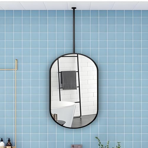 KorsiKato Wandspiegel Badezimmerspiegel，Explosionssicherer Glasspiegel Spiegel Elliptischer Spiegel Wandspiegel，HäNgende Montage，FüR Badezimmer Schlafzimmer Wohnzimmer(Size:50 * 80cm,Color:schwarz) von KorsiKato