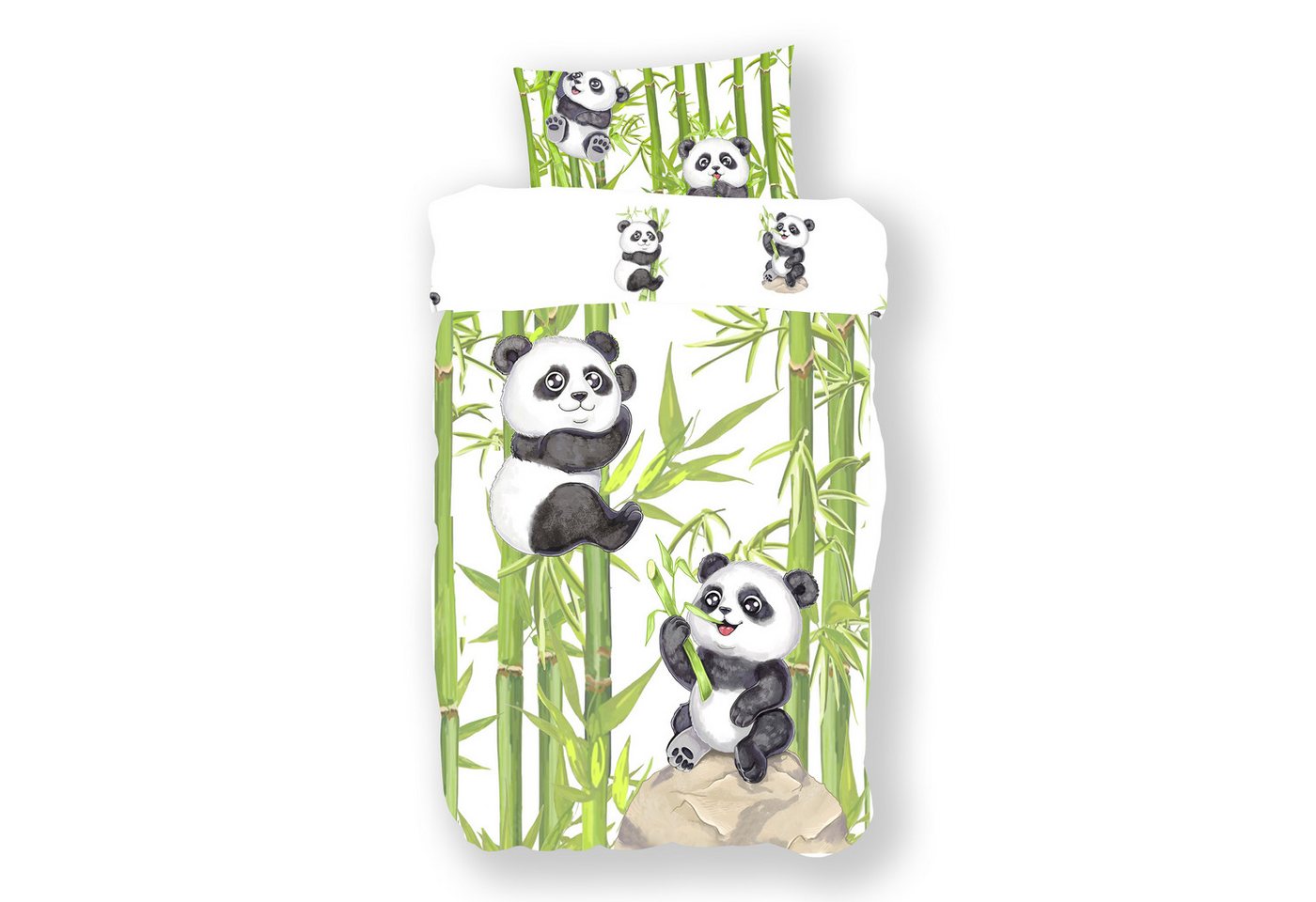 Kinderbettwäsche Panda als Babybettwäsche 100x135 oder Kinderbettwäsche 135x200, Koru Kids, 100% Baumwolle (Renforc), 2 teilig, Kuschelig weiche Kinderbettwäsche mit wirklich tollem Panda Motiv von Koru Kids