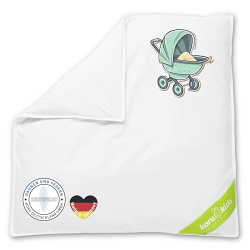 Koru Kids® Decke Kinderwagen 80x80 cm - 100% Daunen – Kinderwagendecke – bis 60 Grad waschbar – Baby Bettdecke Daunendecke - Oeko-TEX – Kinderwagen Kissen - Füllmenge 180g von Koru Kids