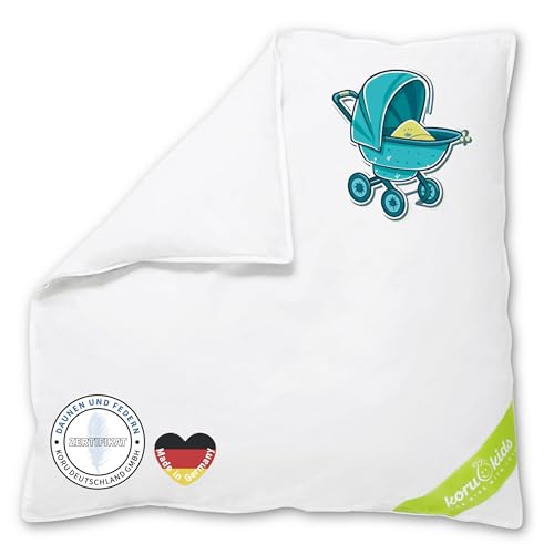 Koru Kids® Kinderwagendecke 80x80 cm - 100% Daunen – Decke Kinderwagen Winter – bis 60 Grad waschbar – Baby Bettdecke Daunendecke - Oeko-TEX – Kinderwagen Kissen - Füllmenge 250g von Koru Kids