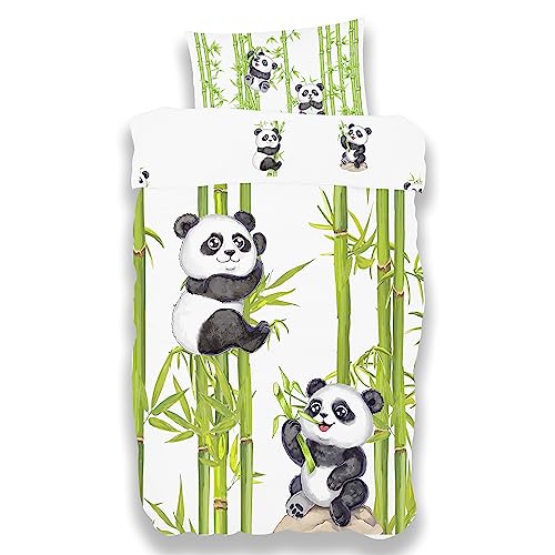 Koru Kids® Panda Kinderbettwäsche 100x135 cm – 2-teiliges Set mit Kissenbezug 40x60 cm – Bettwäsche Kinder – 100% Baumwolle – Wendebettwäsche – Oeko-TEX - Baby Bettwäsche von Koru Kids