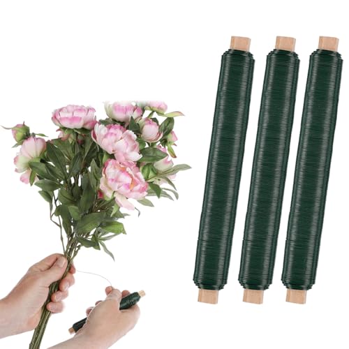 3 Stück Grün Blumendraht Verzinkt, Drahtrolle Metalldraht Blumenbindedraht, Sehr robust Zum binden von Kränzen und Blumensträußen, Wickeldraht 38 m von Korysnew