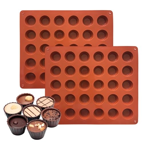 30 Mulden Silikonform für Schokolade, 2 Stück Schokoladenform Silikon, Peanut Butter Cups Form Silikonform, für Kuchen Gelee Pudding Süßigkeiten Schokolade von Korysnew