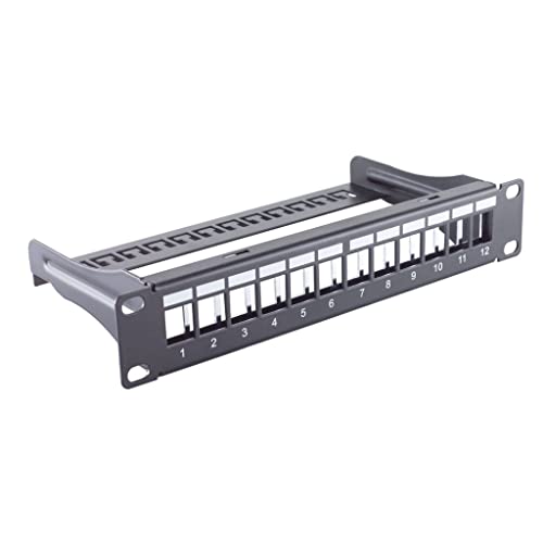 Schwarzes 10 Zoll Keystone Leerpanel mit 12 Aufnahmen - 1HE - für 10 Zoll-Technik von Koscom