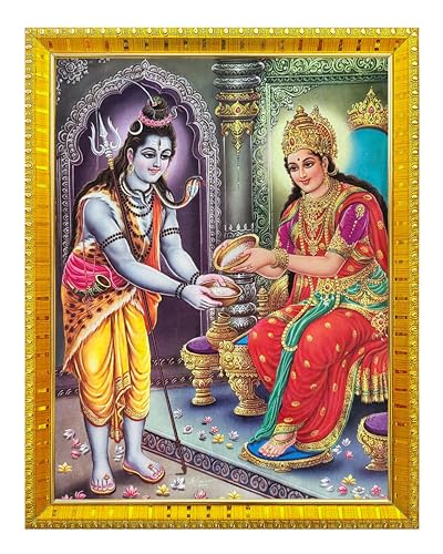 Koshtak Load Shiva & Maa Annapurna Devi Bilderrahmen mit laminiertem Poster (30 x 23 cm), Laminierblatt, Kunstholz, goldener Rahmen von Koshtak