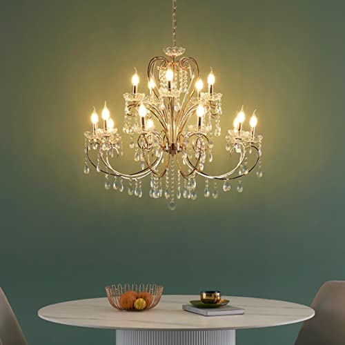 KOSILUM – Kronleuchter Kristall Roségold Barock 15 Arme – Pavia – Licht warmweiß Beleuchtung Wohnzimmer Schlafzimmer Küche Flur – 15 x max 40 W – E14 – IP20 von KOSILUM