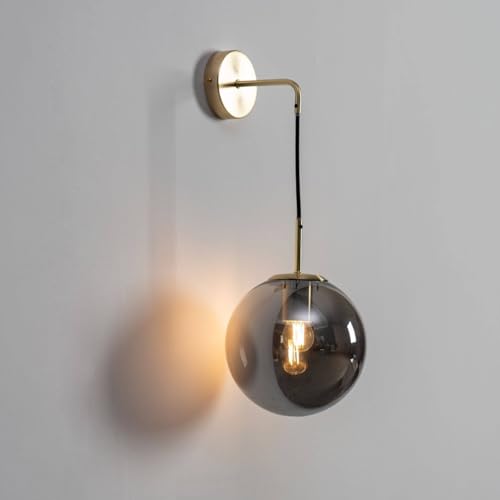 KOSILUM – Wandleuchte Vintage Gold Rauchglas – Claudia – Licht warmweiß Beleuchtung Wohnzimmer Schlafzimmer Küche Flur – 1 x max 60 W – E27 – IP20 von KOSILUM