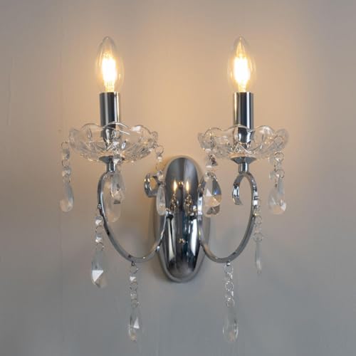 KosiLicht - Wandleuchte - 2 -flammig Kristall Barock mit Kristall-behang Silber - Pavia von KOSILUM