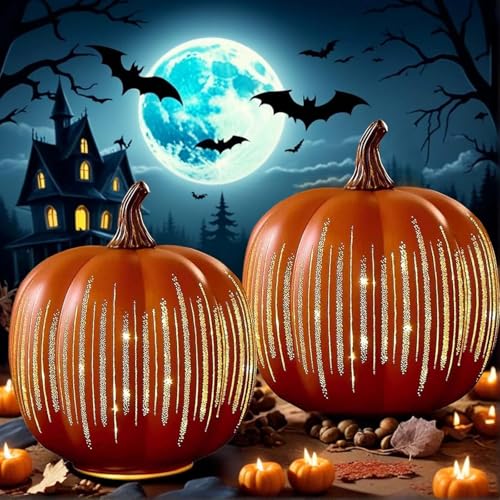 Set mit 2 Beleuchteten Sternennacht, Funkelnder Sternennacht-Glaskürbis Nachtlicht mit Timer-Beleuchtung, Herbst- und Erntedankdekorationen für den Tisch zu Hause oder im Landhausstil (Orange S&L) Set mit 2 Beleuchteten Sternennacht, Funkelnder Sternennacht-Glaskürbis Nachtlicht mit Timer-Beleuchtung, Herbst- und Erntedankdekorationen für den Tisch zu Hause oder im Landhausstil (Orange S&L) von Kosinso