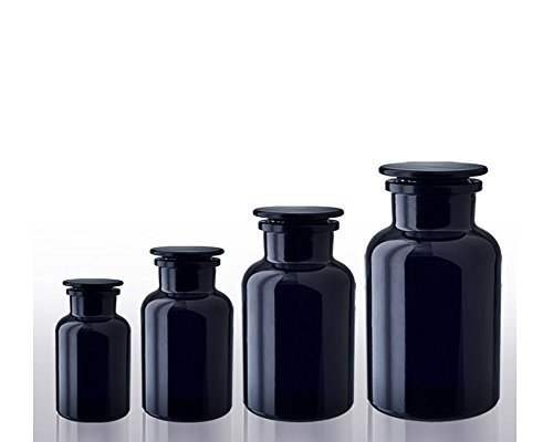 4er Mix Set Apothekerglas Mironglas Violett-Glas, Kosmetex Apothekerflasche, rund m. Glasstopfen Miron, 4× mix Set von Kosmetex