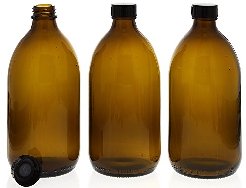 Braunglas-Flasche m. Verschluss, rund, Enghals, leer Kosmetex Sirupflasche, Enghalsflasche, 500 ml, 3 x 500ml von Kosmetex