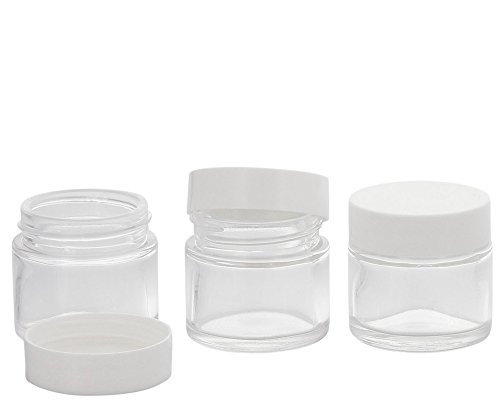 Klarer Glastiegel m. weissen Deckel, 30 ml Leerer Tiegel, Kosmetex Glas-dose, 3× weiß von Kosmetex