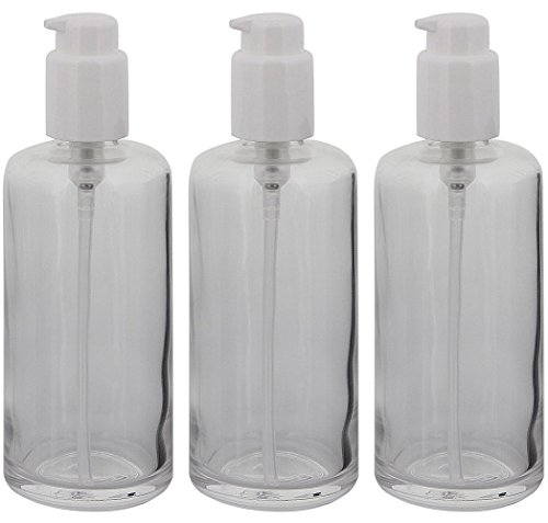 Klarglas, Gel-Spender Flasche, m. weißer Lotionspender, 200 ml Kosmetex Glas-Flasche, Flakon, leer, 3× 200 ml Klarglas von Kosmetex