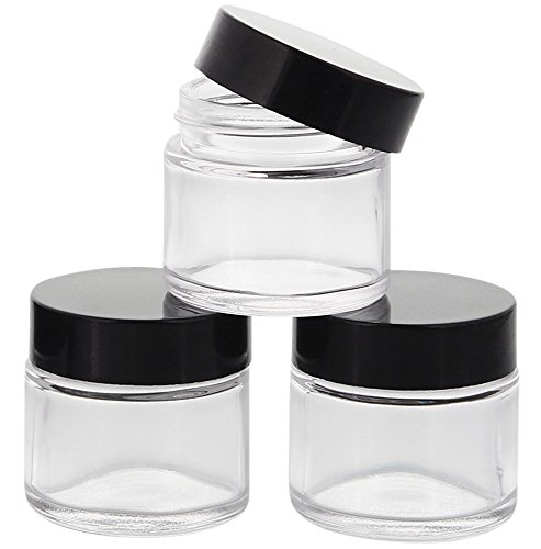 Klarglastiegel m. Kunststoff-Deckel, 30 ml Leerer Tiegel, Kosmetex Glasdose, 3× schwarz von Kosmetex