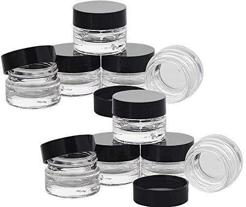 Klarglastiegel m. Kunststoff-Deckel, 5 ml Leerer Tiegel, Kosmetex Glasdose, 10× schwarz von Kosmetex