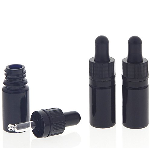 Kosmetex Extra kleine Pipettenflasche 5ml, Mini Violettglas Glas-Flasche mit Pipette, nur 7 cm hoch, 3 Stück von Kosmetex