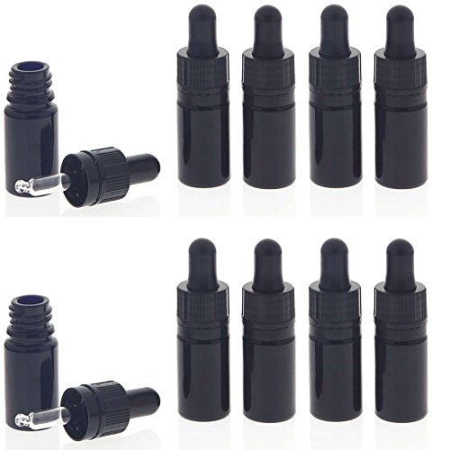 Kosmetex Extra kleine Pipettenflasche 5ml, Mini Violettglas Mironglas Flasche mit Pipette, nur 7 cm hoch, 10 x 5 ml von Kosmetex