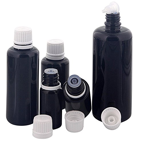 Kosmetex Violettglas Glas Flaschen mit Tropfer DIN 18 Gewinde, Mironglas Tropfflaschen für Tropfen, 5er MixSet von Kosmetex