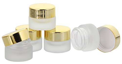 Matt Glastiegel 15ml m. gold Kunststoff-Deckel, Leerer Tiegel, Kosmetex Glasdose, 5× gold von Kosmetex